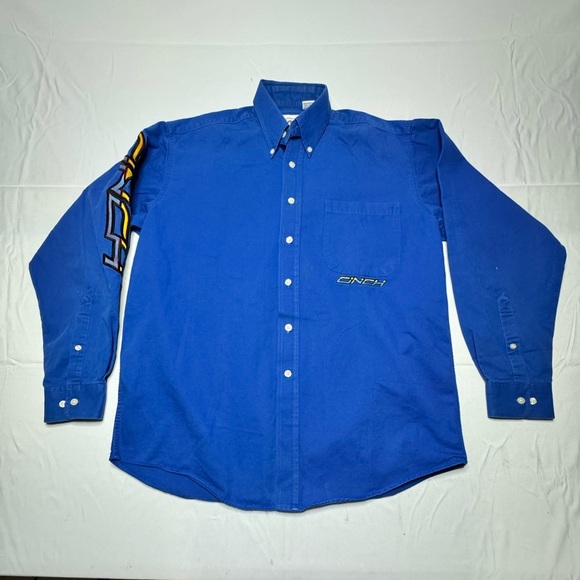 Cinch Other - Cinch Long Sleeve Blue Button Down Embroidered Sleeve Men's Shirt - Size M